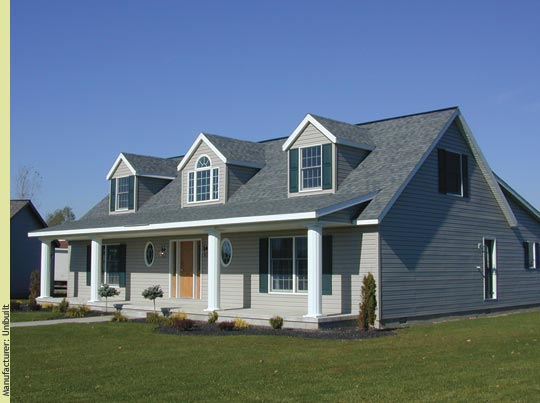 Three gable dormers crown a classic porch - Manufacturer:  Unibuilt